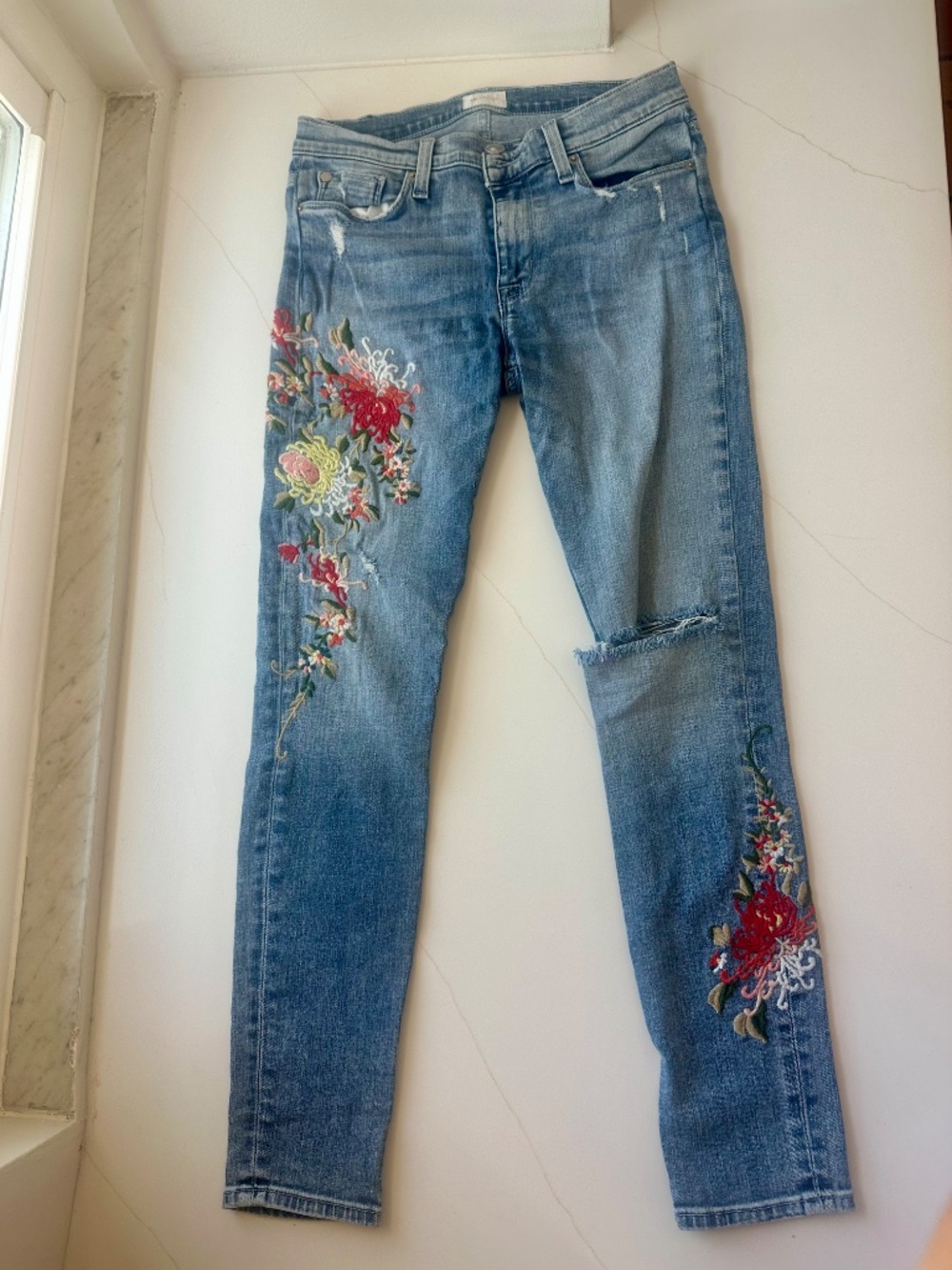 Hudson Skinny Jeans with Flower Embroidery